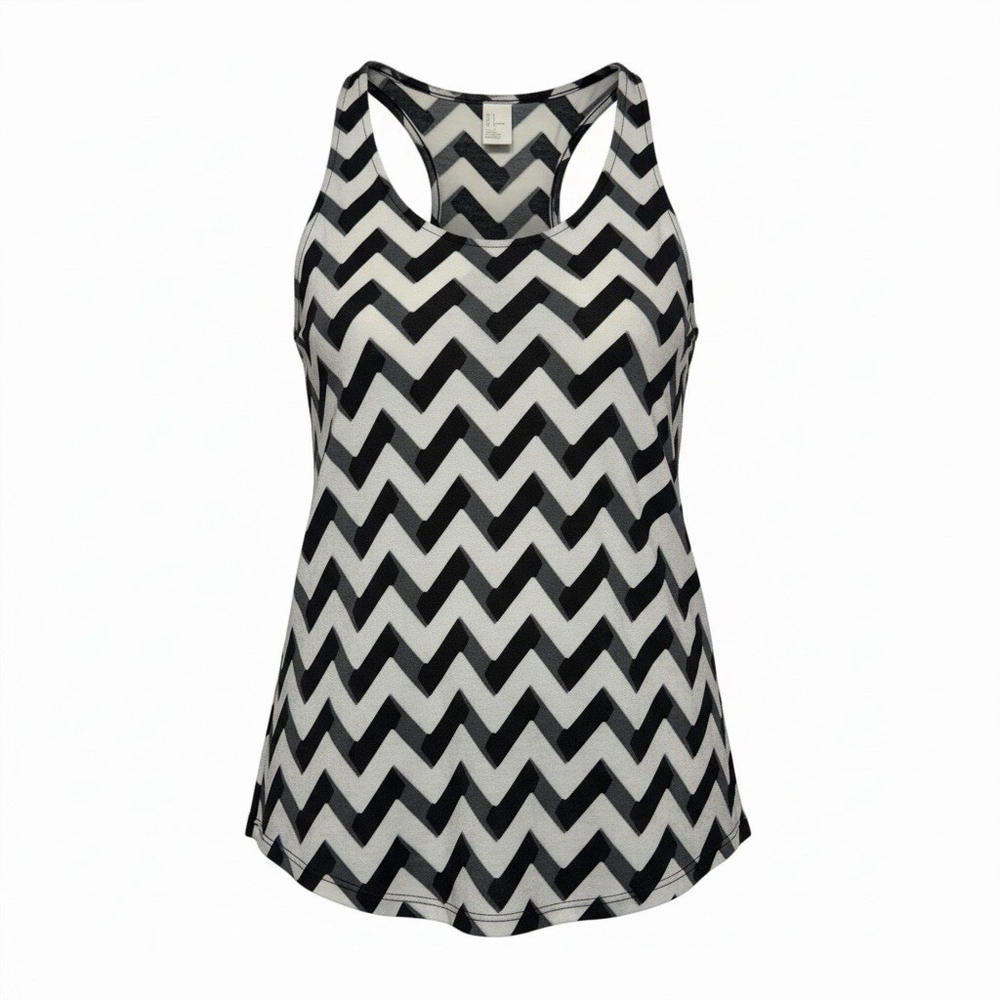 H&M Conscious Black White Chevron Y2K 00s Zig Zag Semi Sheer Tank Top Sz Small